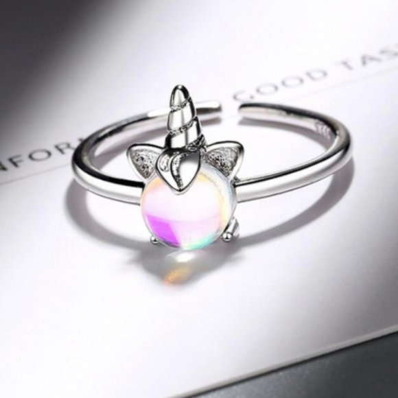 STERLING SILVER MOONSTONE ADJUSTABLE UNICORN RING - Picture 1 of 7